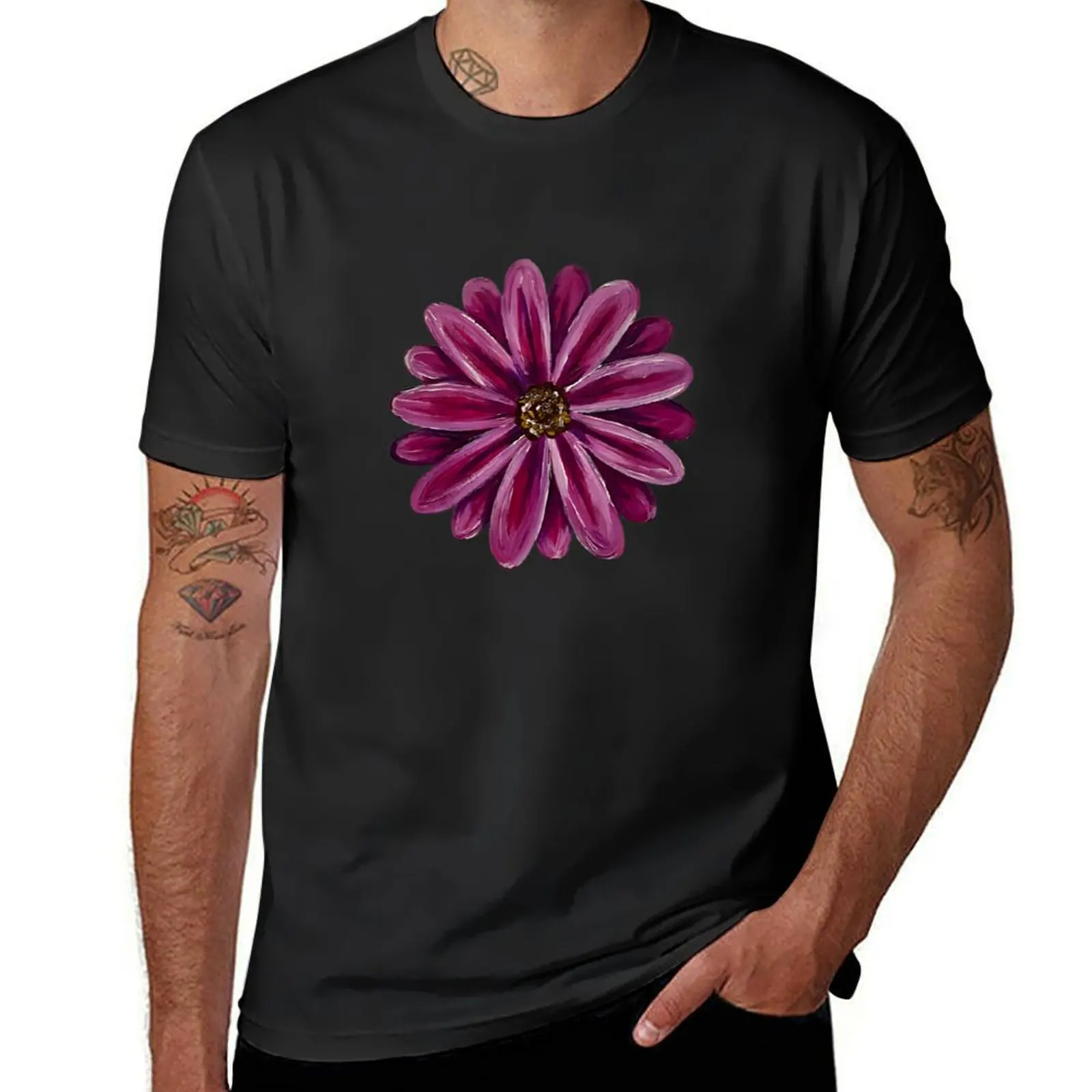 

Pretty Pink and Purple Daisy Flower with Yellow T-Shirt graphic t shirts cotton graphic tees blue lock plus size men clothing