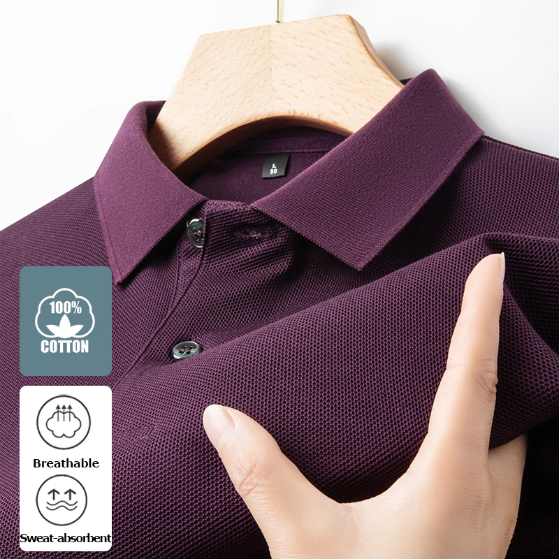 Classic Men Short Sleeve Polo Shirt 100% Mercerized Cotton Breathable Summer Golf Business Casual Athletic Tops