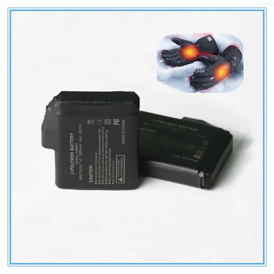 

Rechargeable Li-ion Battery for Heated Gloves, Vest, Boots, Socks Winter Warming Power Bank Long-Lasting Heat /7.4V 3000mAh