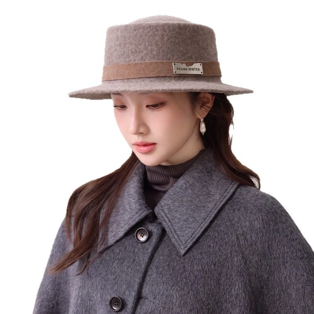 Wool Felt Flat-Top Fedora Hat Structured Crown Flat Top French Fedora Hat Face-Flattering Shape Wide Brim Women's Wool Hat