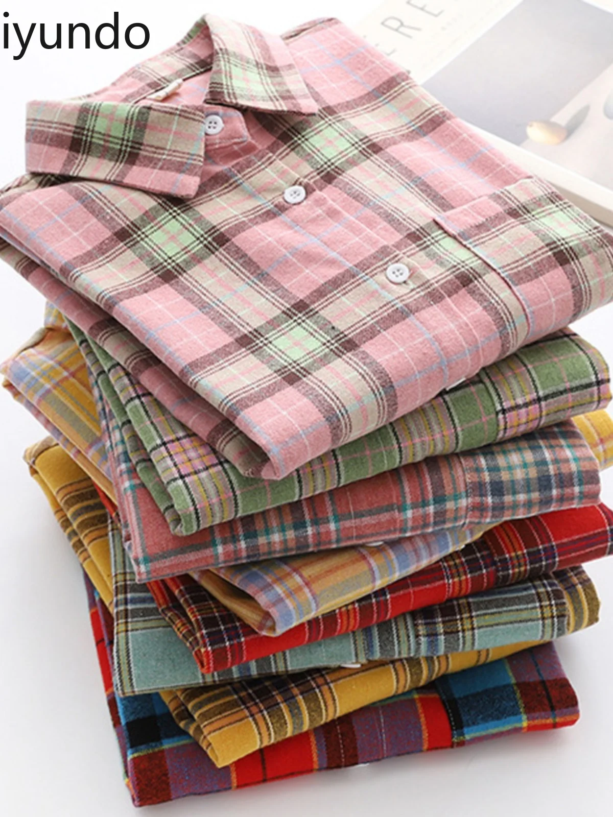 

Korean Style Women's Spring Autumn Casual Plaid Shirt Long Sleeve Loose Plus Size Brushed Fabric Petite Slimming Versatile Top