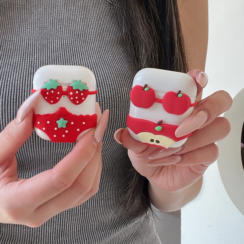 

For AirPods Pro 3 2025 Pro2 1/2/3 4 Creative Cute Strawberry Apple Bikini Silicone Soft Wireless Bluetooth Heaphones Case Cover