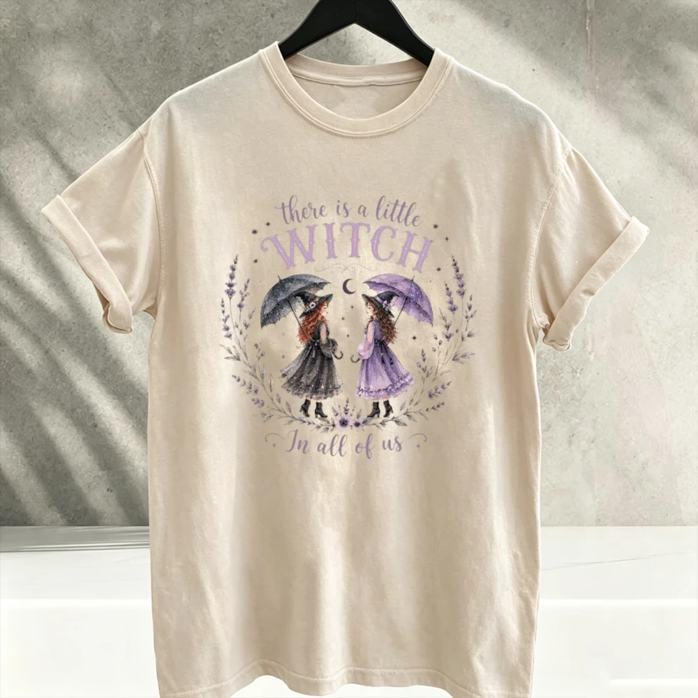There’s A Little Witch in All of Us Graphic Printed Cotton T-Shirt Owens Sisters Midnight Margaritas Halloween Movie Fan Tee