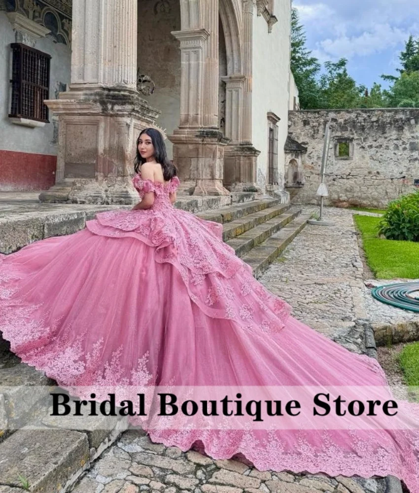Magnificent Dark Pink Quinceanera Dress Ball Gown 2024 Bead Diamonds Flower Appliques Sweet 16 Dress Birthday Gown Customized  image 2