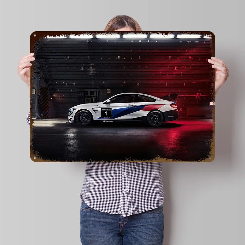 Sport M4 Rennwagen Blechposter Maßgefertigte Wandkunst Vintage Metallschilder Retro-Platten für Bar-Zubehör Dekoration Heim Zimmer
