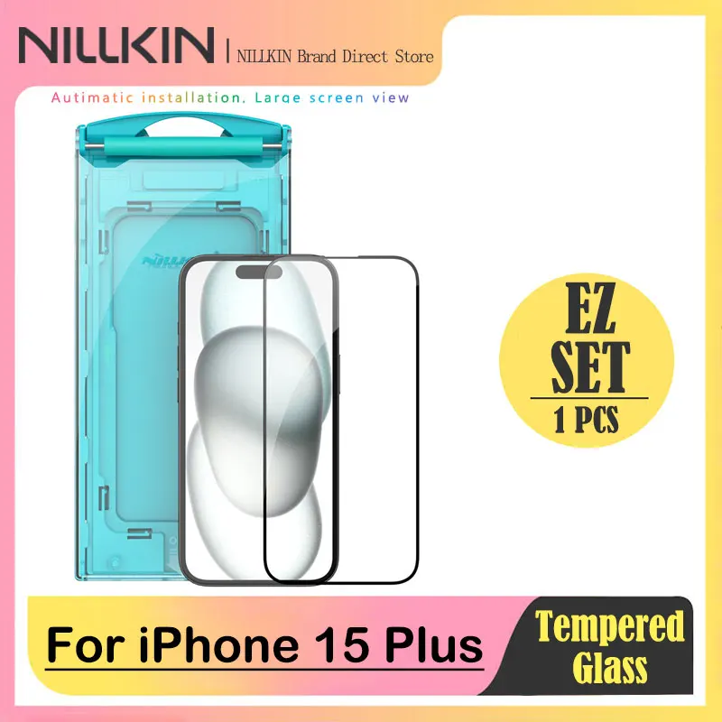 NILLKIN Tempered Glass Screen Protector For iPhone 15 Plus, Easy Installation, Clear, Large Screen View, Anti-Fingerprint, HD