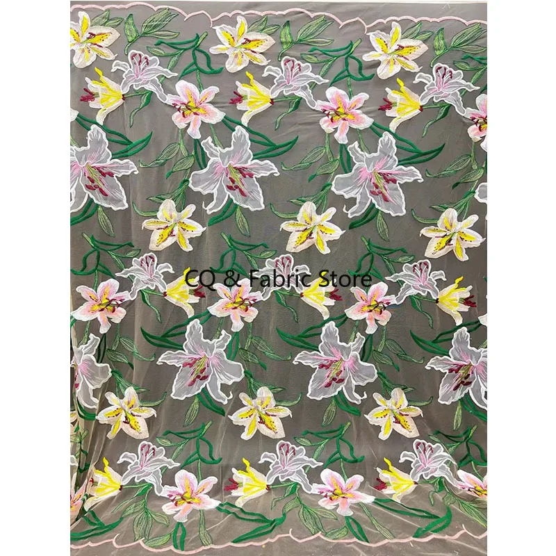 Soft Mesh Colorful Water-soluble 3D Flower Embroidered Lace Fabric DIY Wedding Dress Accessories Designer Fabric  Width 130cm