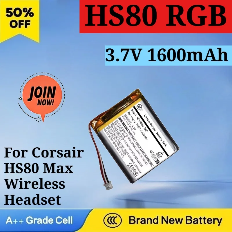 

New High Quality Bluetooth Headphone Battery for Corsair HS80 RGB HS80 Max Wireless Headset 3.7V 1600mAh Rechargeable Battery