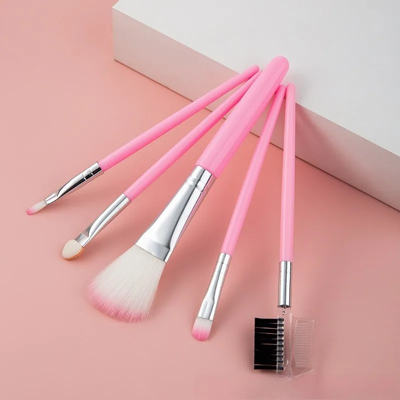 5 STKS Tas Draagbare Plastic Borstel Handvat Make-up Borstel Vezel Textuur Poeder Blusher Oogschaduw Borstel Make-up Beauty Tool Set