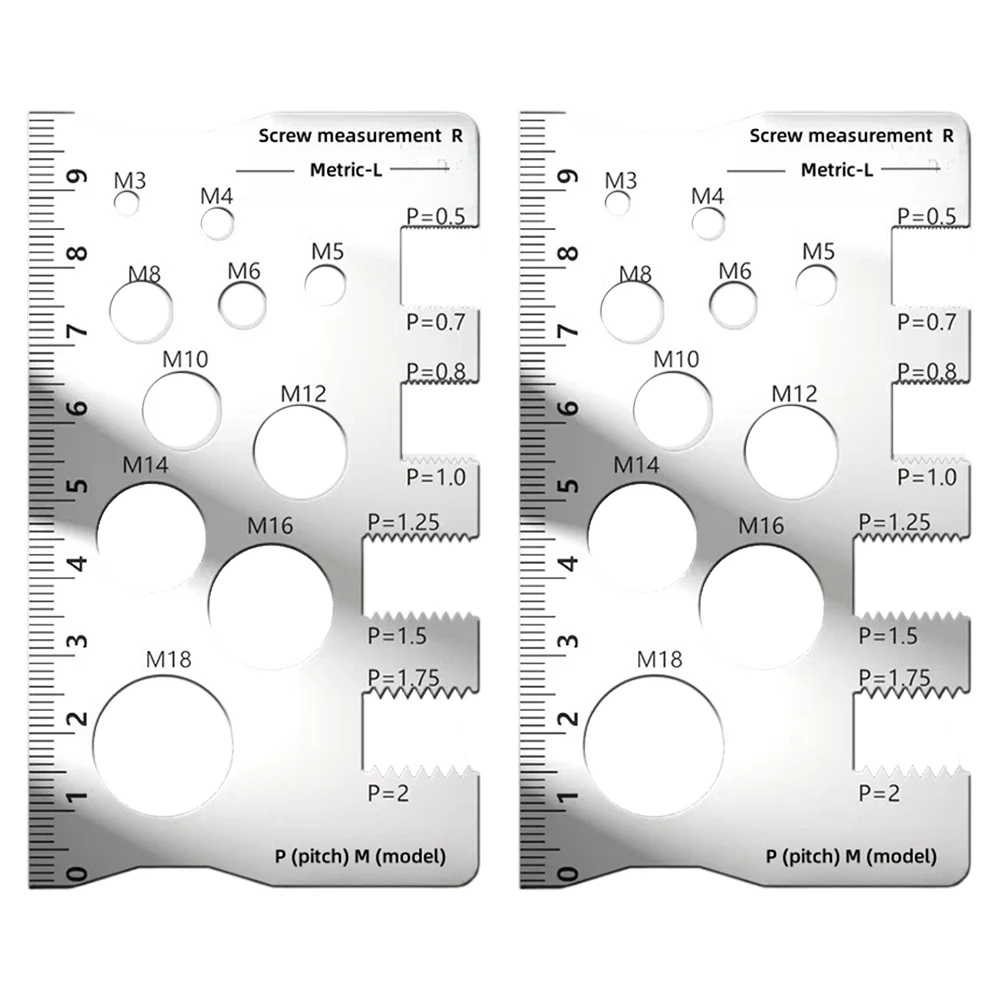 2pcs Screw Thread Pitch Gauge Ruler Bolt Nut Metric Stainless Steel Multifunctional Screw Measuring Ruler Tools Spare Parts