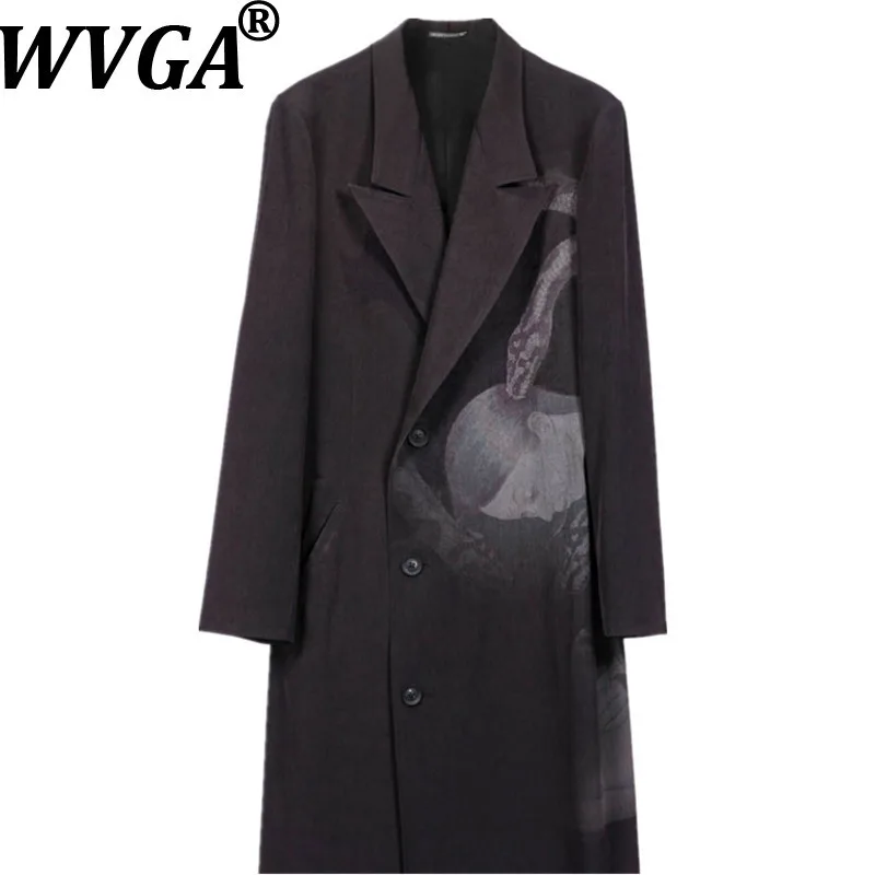 

WVGA весна осень новый мужской прилив с принтом модный дизайн длинный рукав куртка нишевый шикарный повседневный тонкий отложной воротник пальто Ins W12933