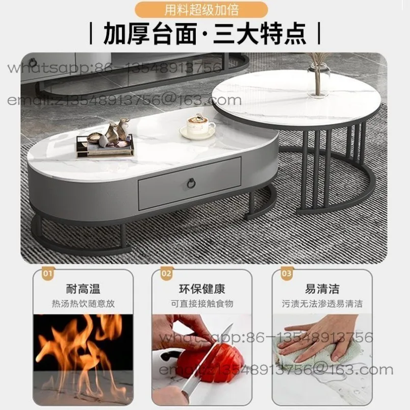 Light luxury single coffee table combination bright rock slab small apartment retractable simple with drawers