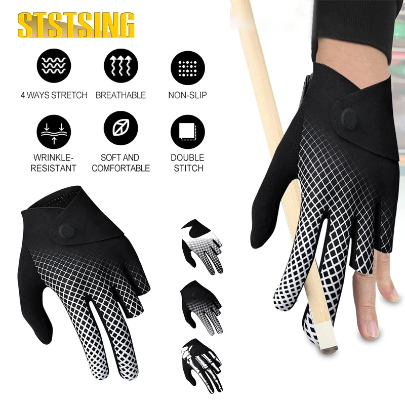 1PCS Breathable Billiard Gloves, Breathable Left Hand 3 Fingers,Durable Double Stitching,Wrap-Around Fit Snooker Billiard Gloves