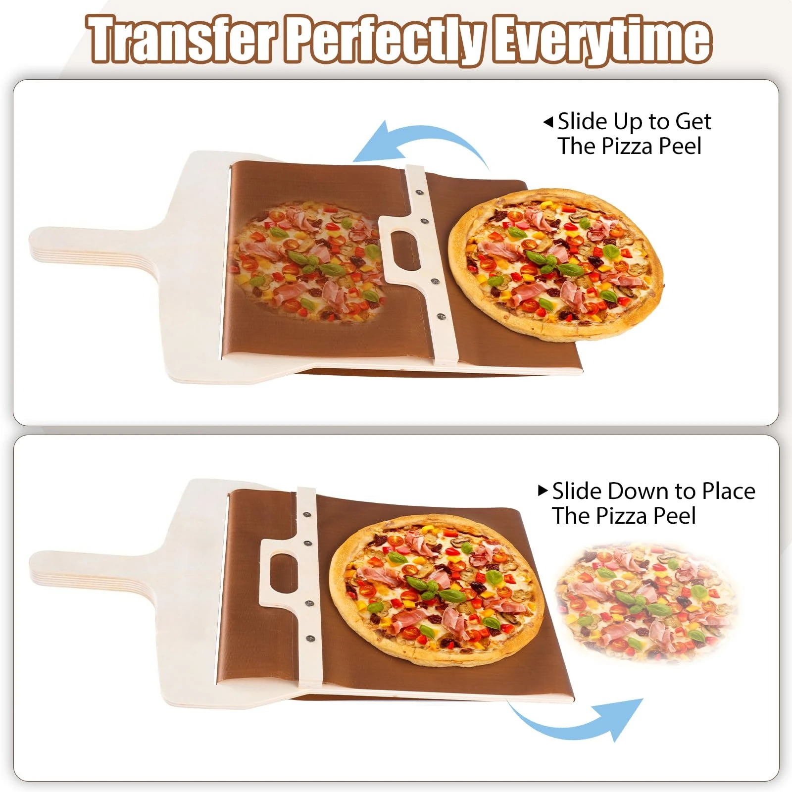 38x29cm Sliding Pizza Peel Slider Non-Stick Detachable Transfers Wooden Super Easy Transfer Pizza Shovel for Ovens Accessories