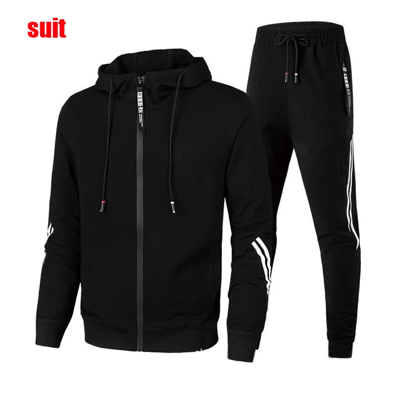 Autumn New in Mens Tracksuit Hooded Sweatshirts Slim Fit Sweatpants   Casual Jogging Zipper Jacket Coat HighQuality Gym Clothing