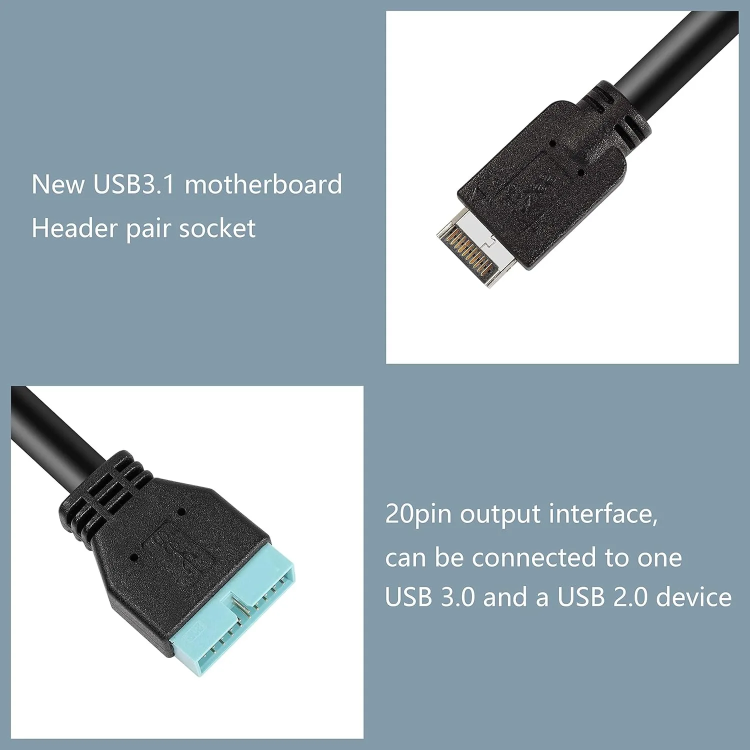 USB 3.1 Type E Front Panel Header to USB 3.0 19-Pin Motherboard Extension Cable Adapter Compatible with ASUS Desktop Mainboard