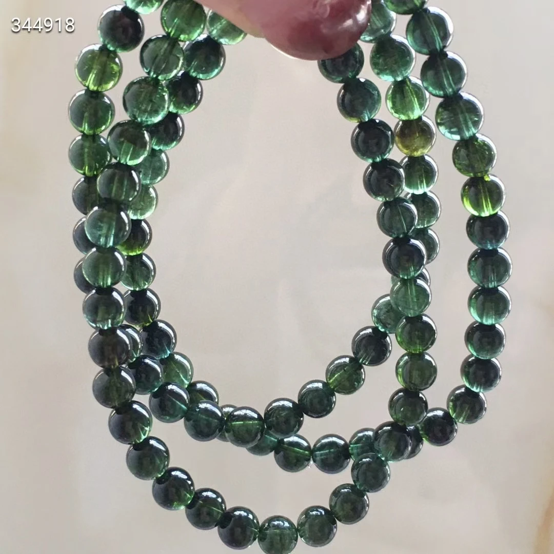 Natural Green Tourmaline Bracelet Clear Round Beads 3 Laps 5.6mm Women Men Green Tourmaline Fashion  AAAAAA