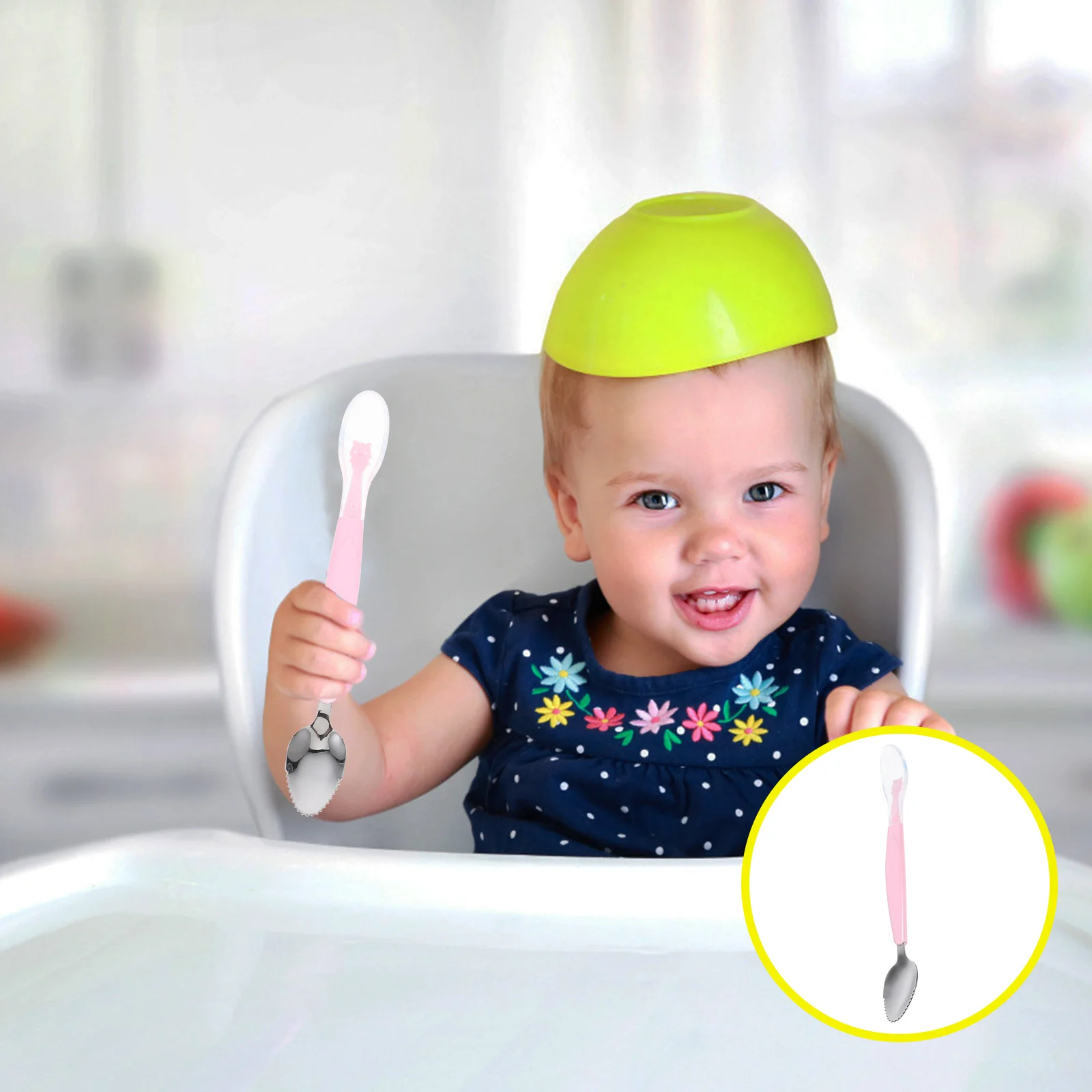 Sendok Bayi Silikon Sendok Makan Bayi Sendok Latihan Balita Kepala Lembut dengan Kotak Penyimpanan Pengikis Puree Buah Portabel