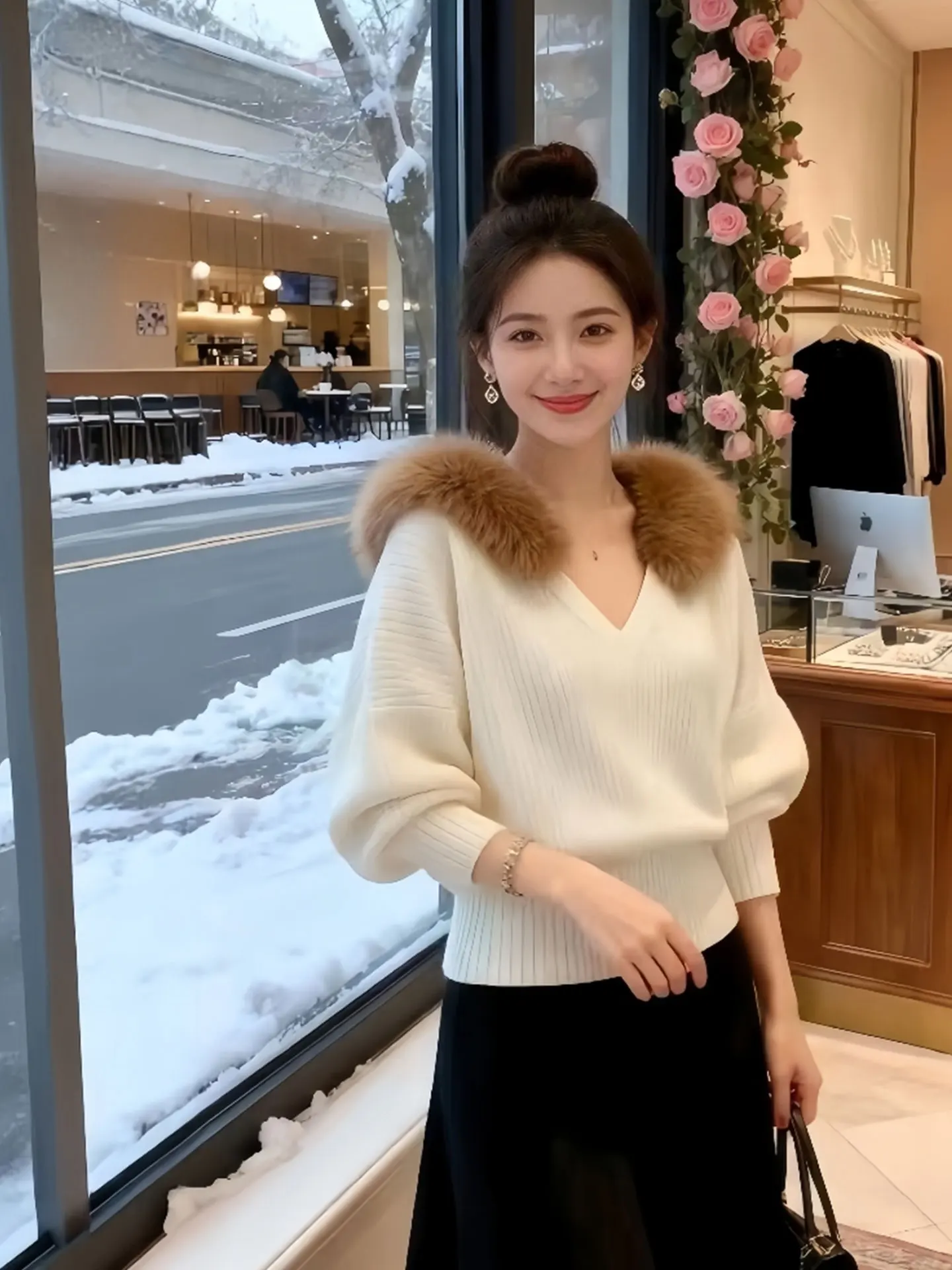 Ele V-Ne Maglieria lunga Sve Confortevole e morbida Camere Inverno Nuovo Sle Commute Sle Stand Fit Top lavorato a maglia