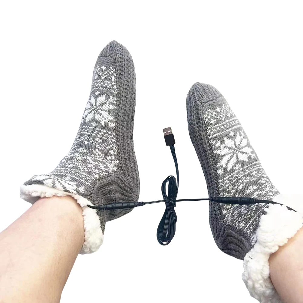 

USB Heated Soft Knitted Socks Non Slip Fluffy Slipper Socks Cozy Bed Slippers Carpet Socks for Home Indoor