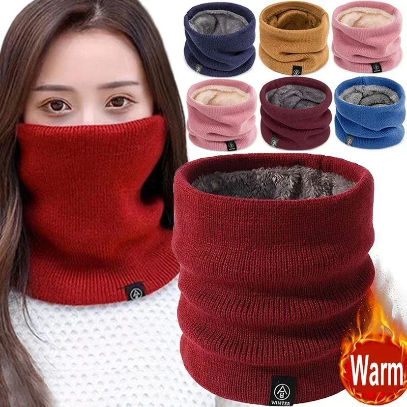 Cashmere Plush Warm Winter Ring Scarf Women Men Knit Full Face Mask Snood Neck Scarves Warmer Bufanda Thick Fleece-lined Muffler