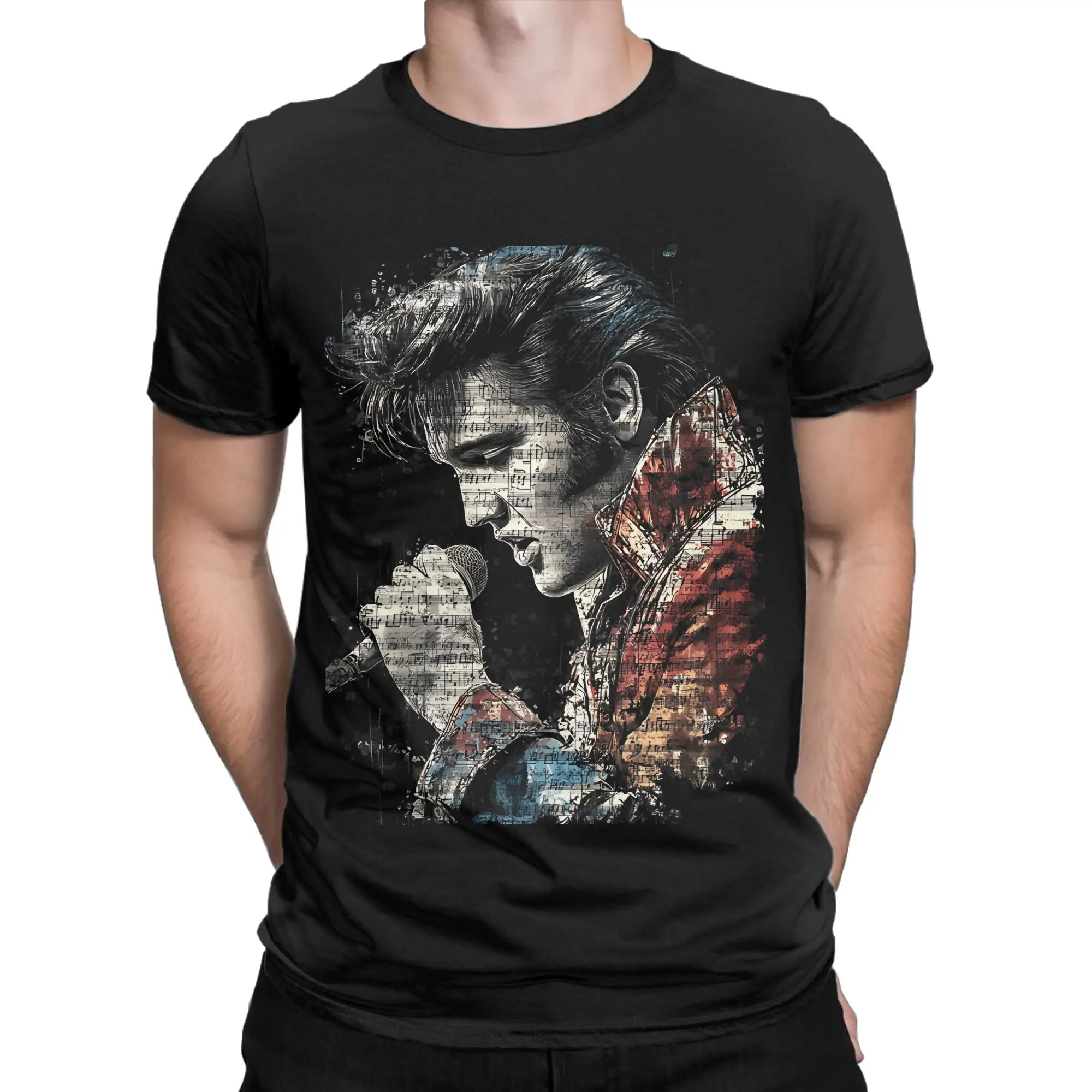 Grungy Retro Music Classic Funny 100% Cotton T-Shirt E-Elvis Tops Tees For Men