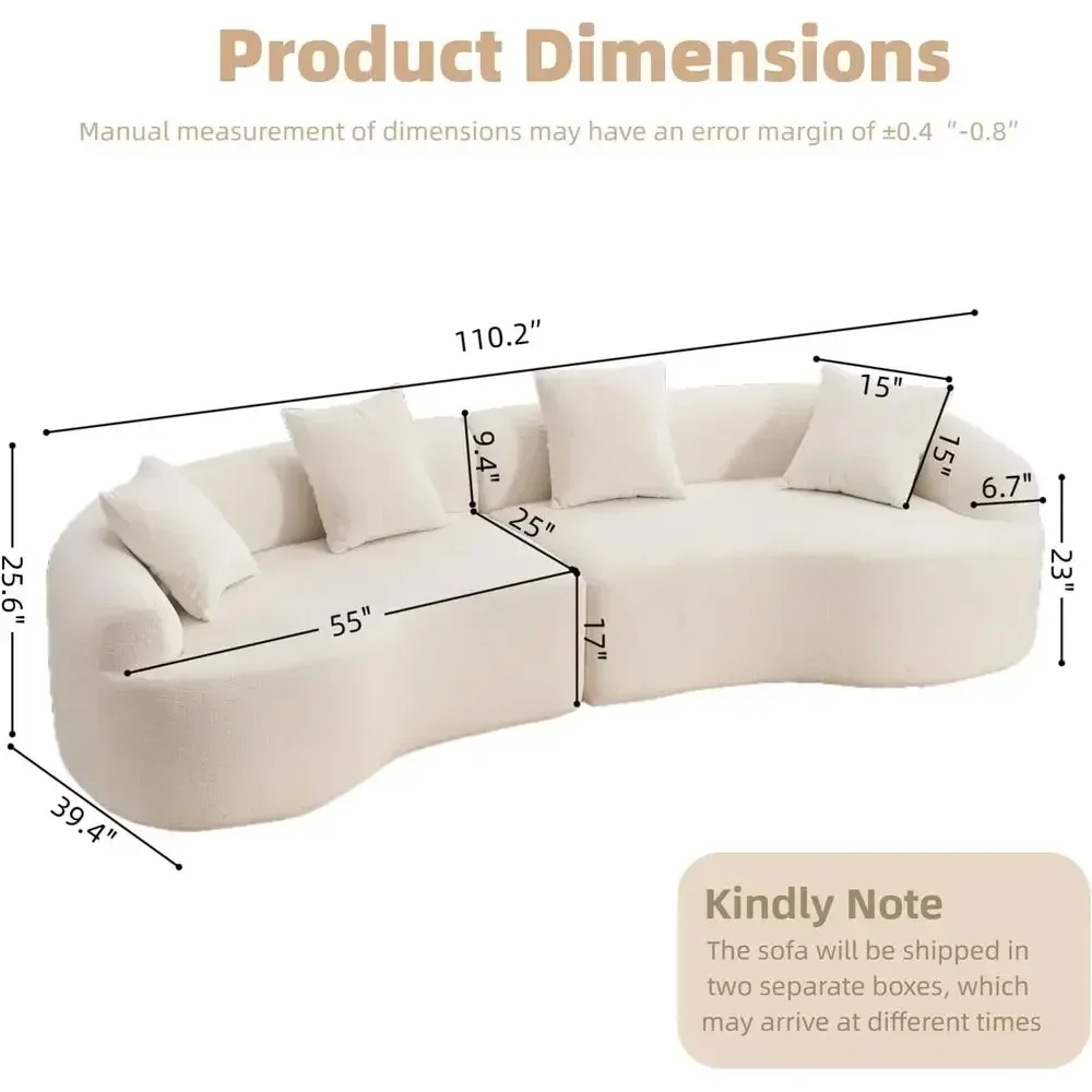 Luxury Wood Grain Chenille Fabric, Oversized Curved Sectional Sofa, Living Room, No Assembly Required, White, 110.2