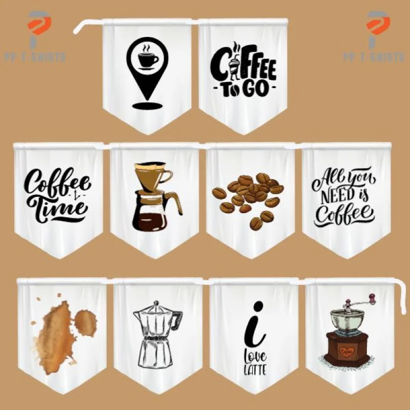 Coffee Shop Pennant String Flags Decorative Cloth Banner, Advertising Hanging Ornament for Cafe Bakery Milk Tea Shop Restaurant