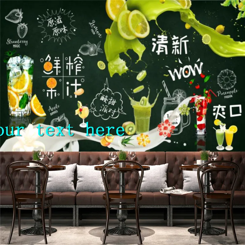 

Custom Modern Fruit Fresh Juice Shop Industrial Decor Wallpaper Black Background Wall Papers Mural Papel De Parede 3D