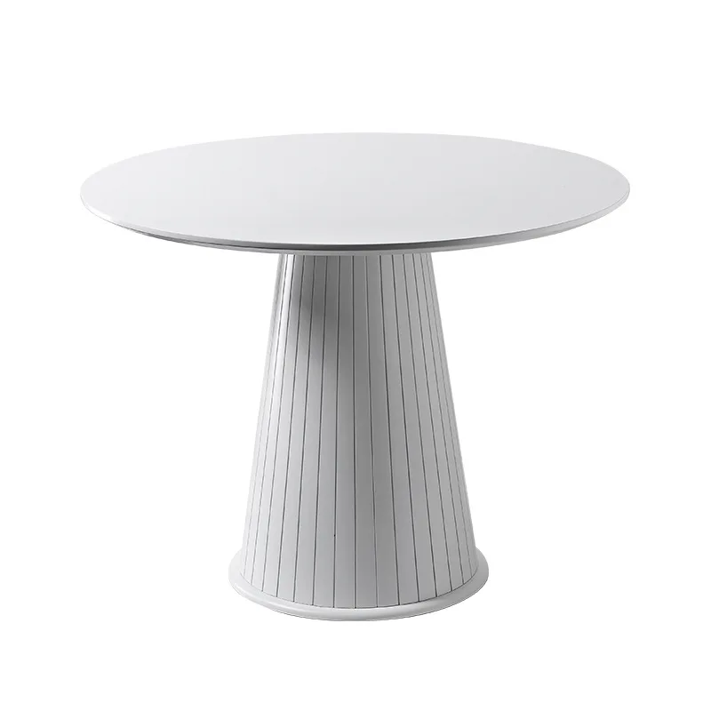 

Household white Nordic modern simple restaurant dining table rock slab eating round small apartment Internet celebrity round