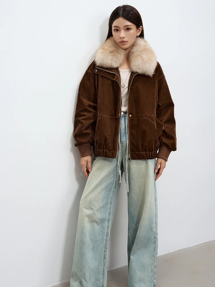 جديد الشتاء المرأة أوزة أسفل سترة الدنيم سترة الطبيعية ريال فوكس الفراء طوق أبلى معاطف الإناث الفاخرة #4