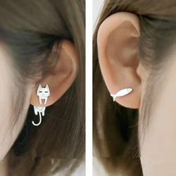 925 Sterling Silver Ear Stud Cat Fish Earring Gift for Women Hypoallergenic Eardrop Fine Jewelry Studs Prevent Allergy Dangler