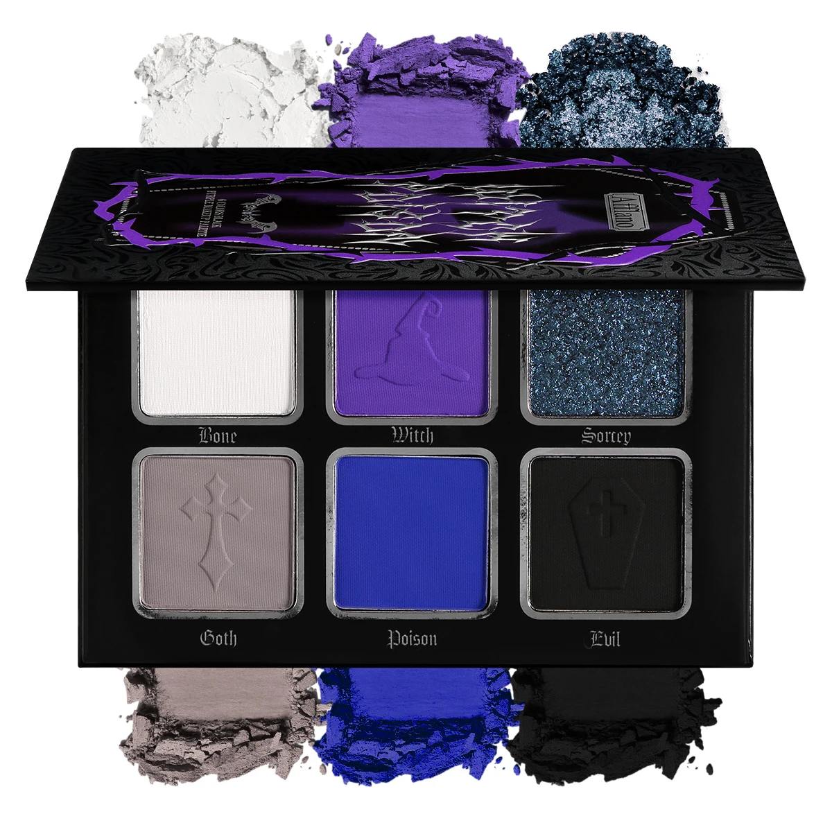 Black Blue Eyeshadow Goth Makeup Palette ,Matte Shimmer Smoky Eyeshadow Pallet with Mirror , High Pigment White Grey Sparkly