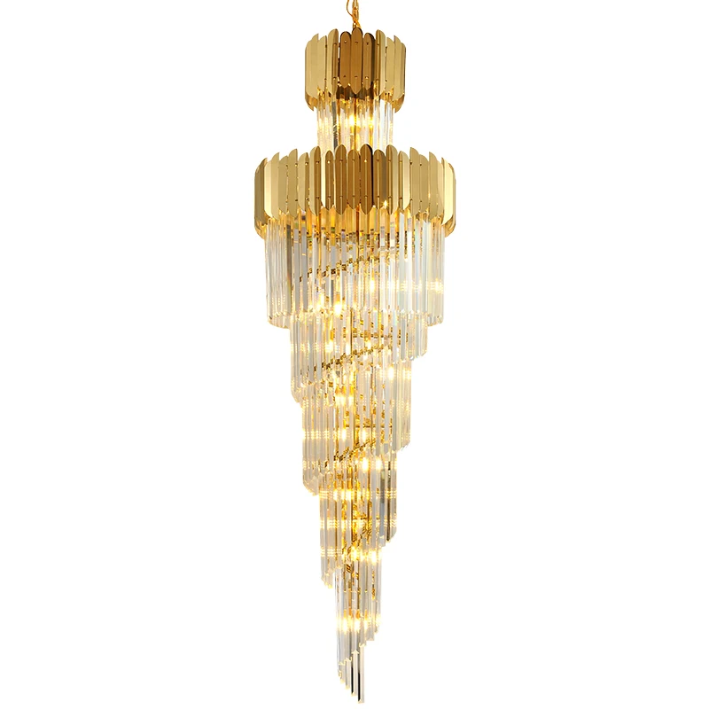 Staircase Lamp Duplex Building Luxury Crystal Lamps Villa Living Room Building Postmodern Multi-layer Rotating Long Chandeliers