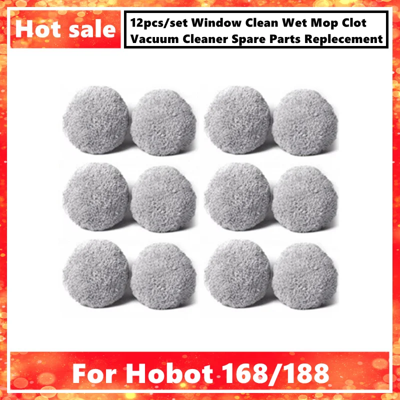 12pcs/set Window Clean Wet Mop Cloth for Hobot 168/188 Vacuum Cleaner Spare Parts Replecement