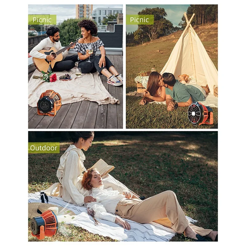 Camping พัดลมโคมไฟ LED,25ชั่วโมงแบบพกพาพัดลมที่ใช้แบตเตอรี่ Hang Hook,ชาร์จเต็นท์กลางแจ้งพัดลม