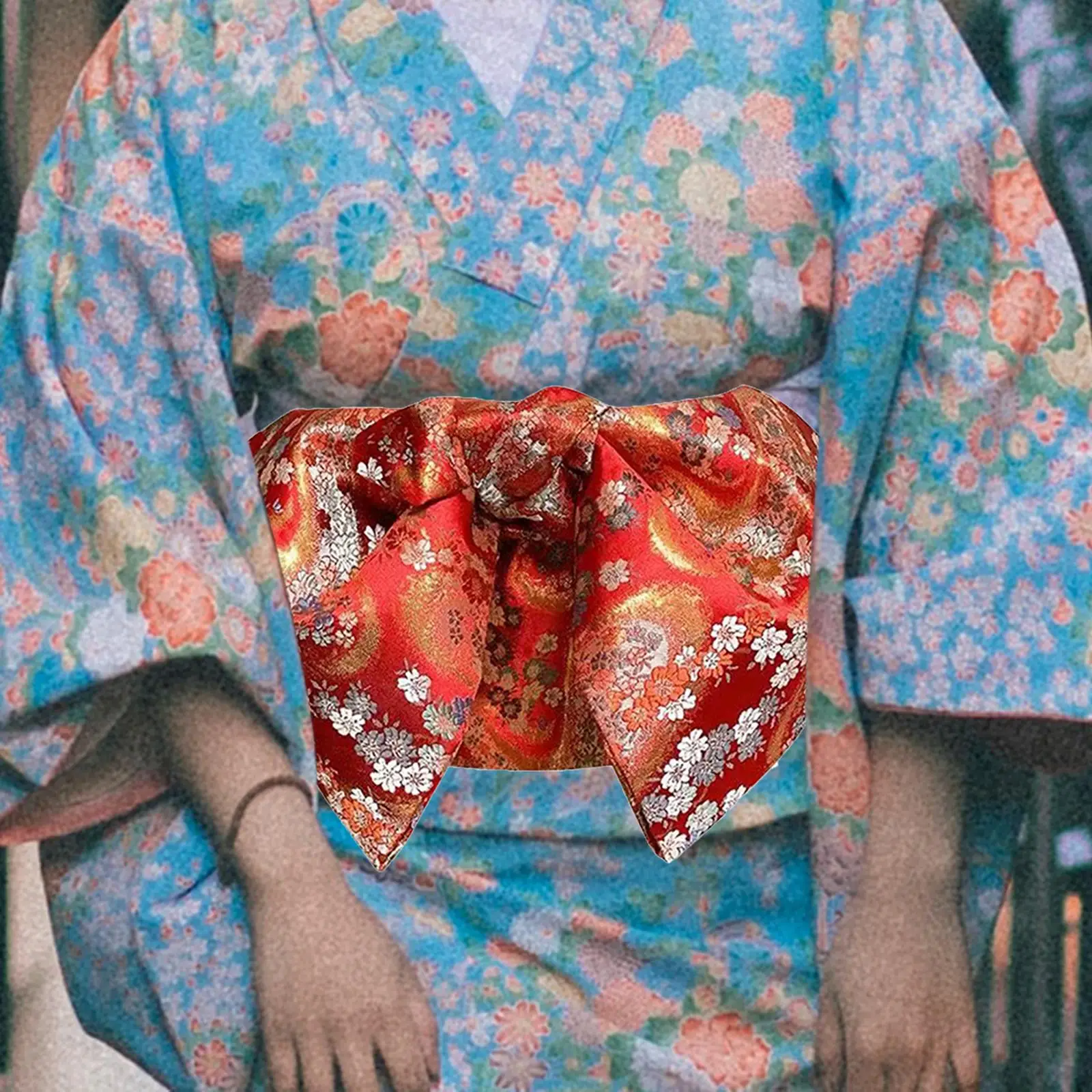 Floral Jacquard Kimono Obi Belt for Women Japanese Classic Waist Wrap Dress Belt Summer Bathrobe Accessory