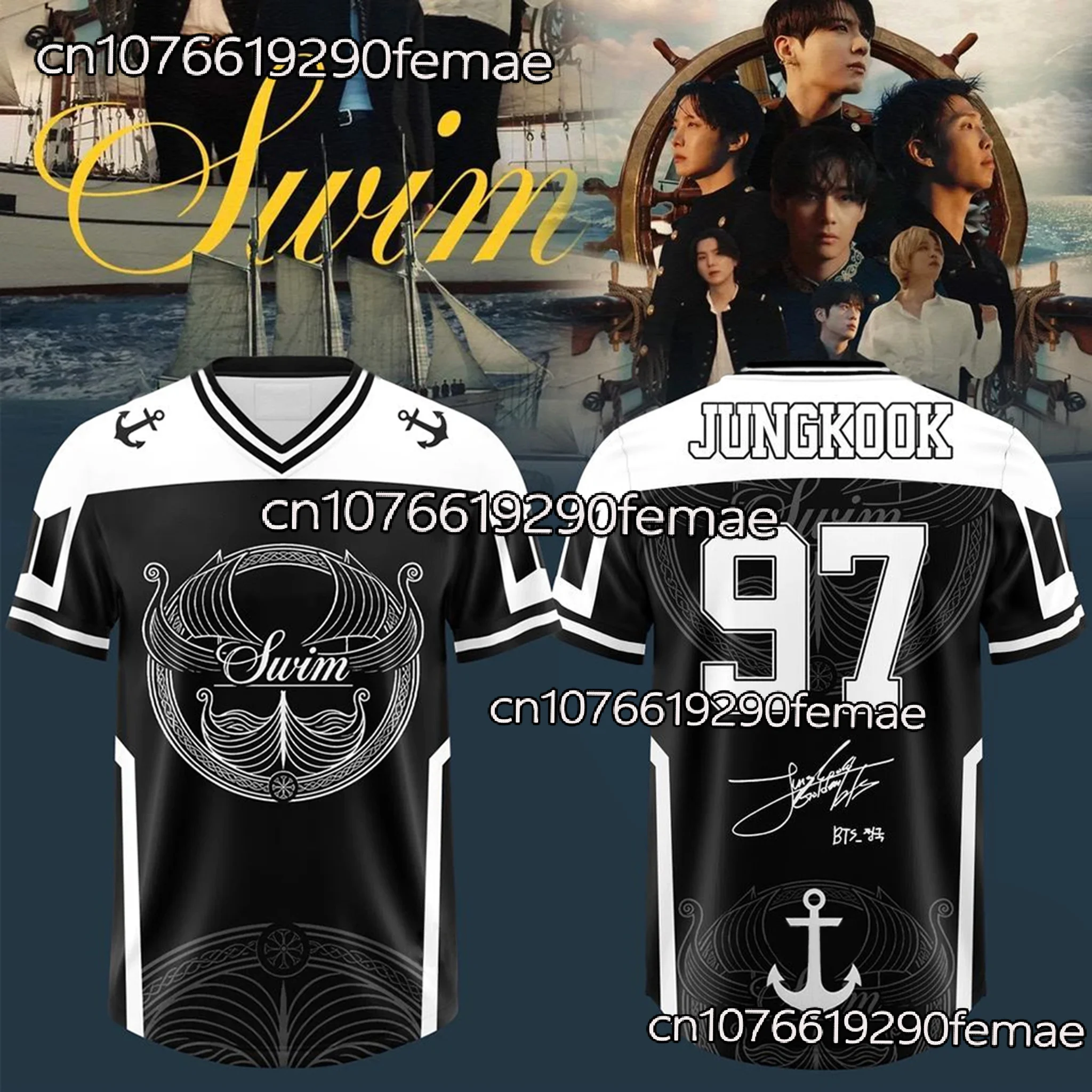 Camiseta Deportiva Esencial para Hombre, Nueva Colección Verano 2026, Estilo Festival de Música, Jersey de KPOP Boy Band, Estampado Náutico JUNGKOOK SWIM