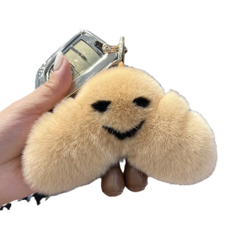 Bonito croissant real lontra pele de coelho carro chaveiro pingente bola de pelúcia boneca mochila pingente
