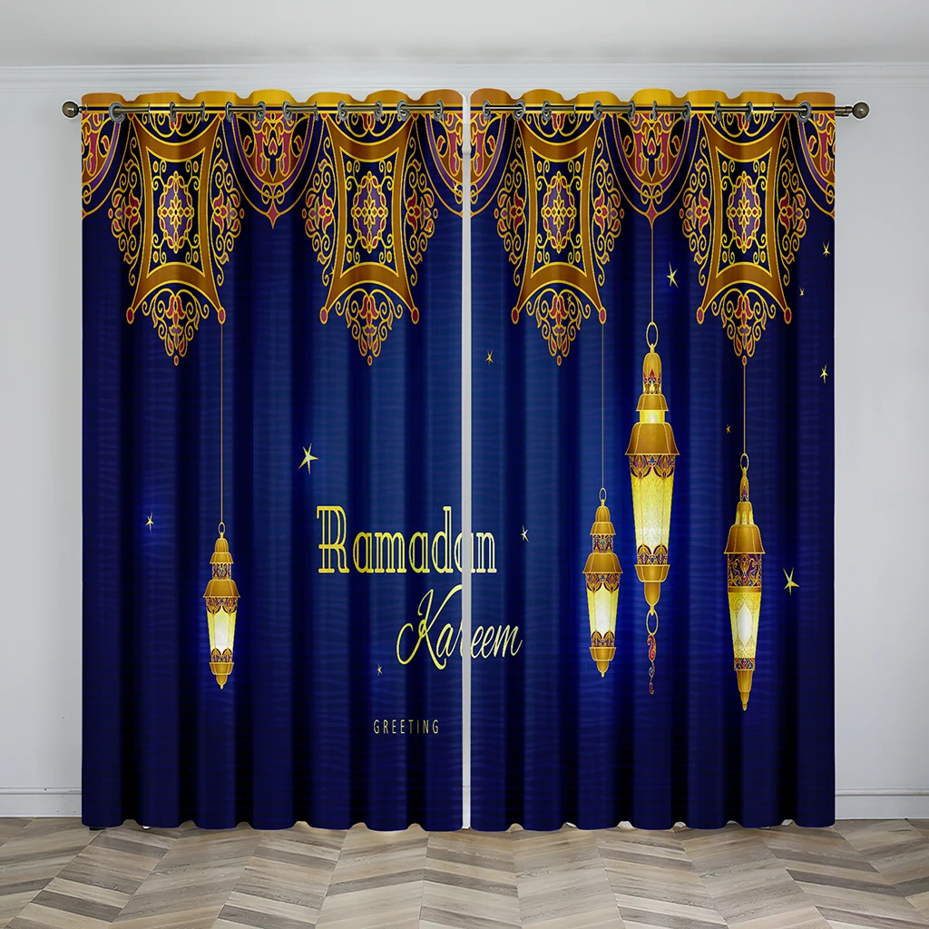 

3D Eid Mubarak Ramadan Lslamic Muslim Kareem Boho 2 Pieces Free Shipping Thin Drape Window Curtain for Living Room Bedroom Decor