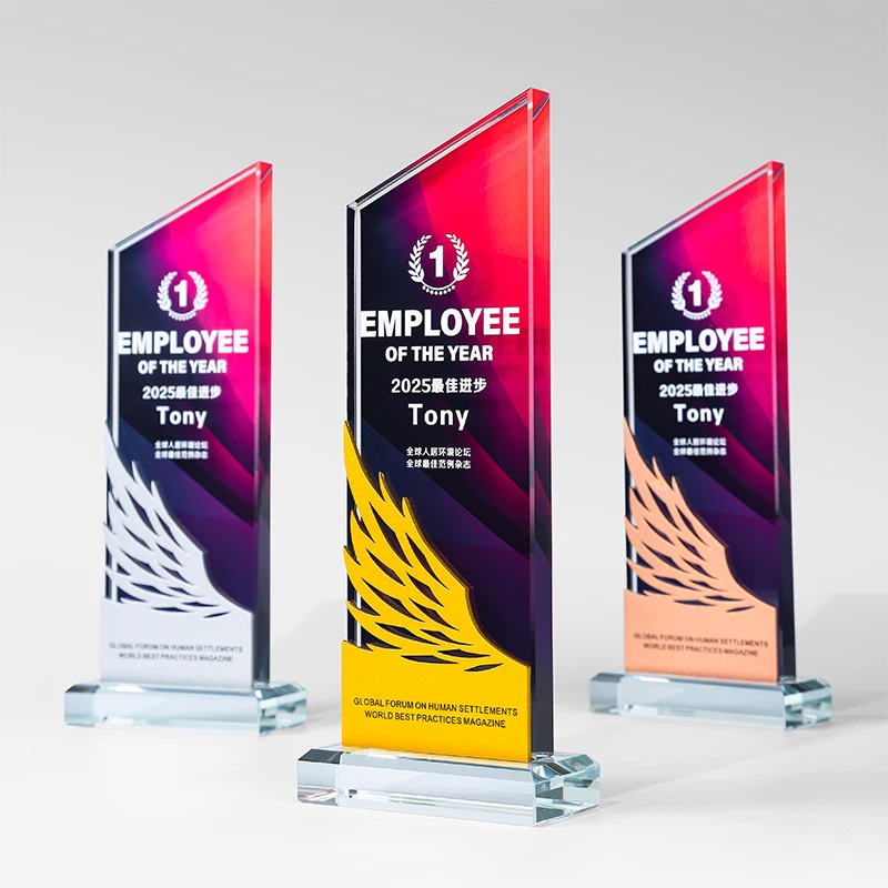 Metal Wings Glass Award Cup Customizable Color Print Background Free Textual Honors Business Gifts Creative Corporate Rewards