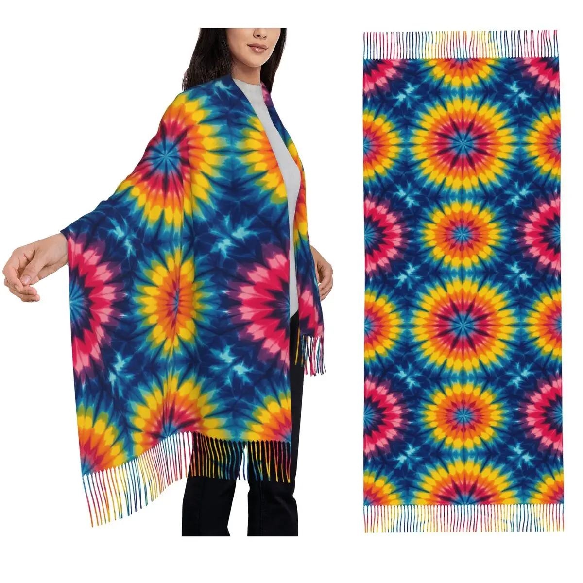 

Шарф с калейдоскопом, шарфы с кисточками для женщин, мягкие теплые шали и накидки, большая осенне-зимняя шаль