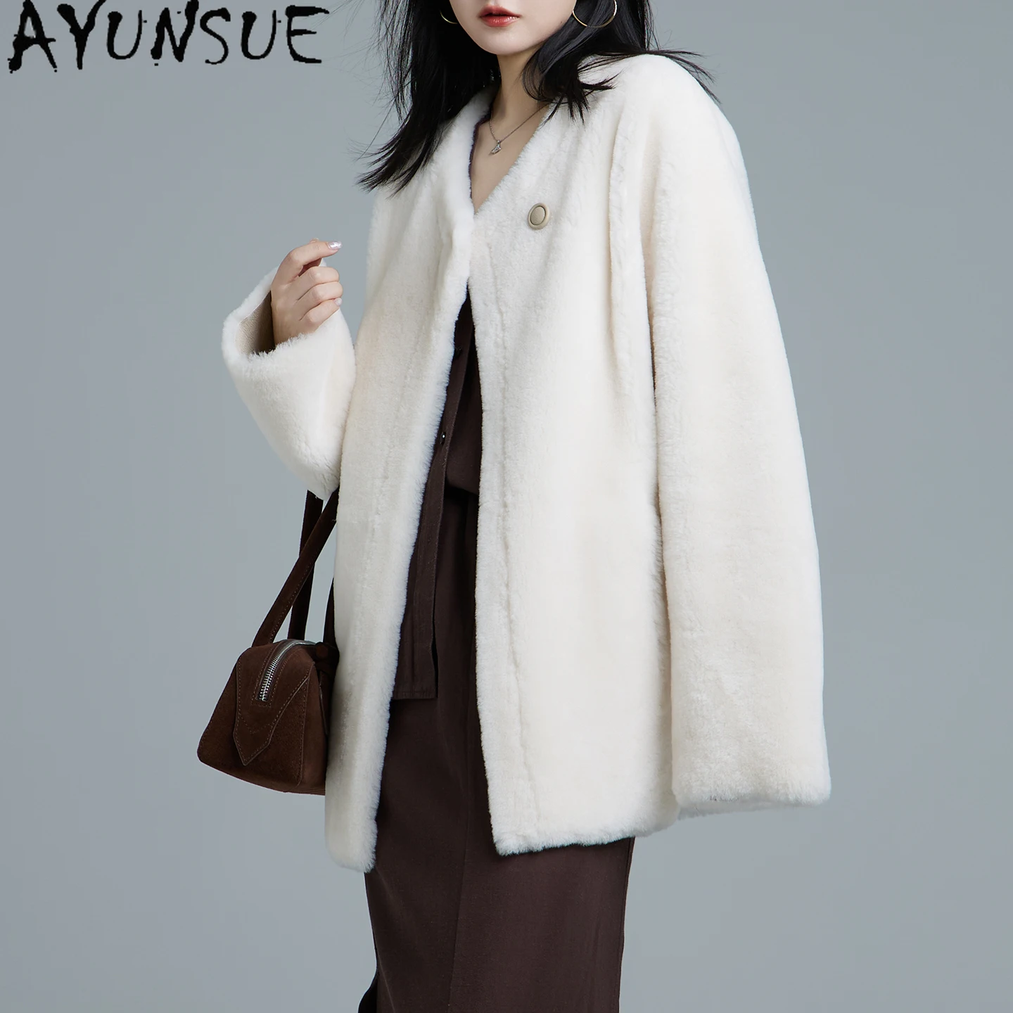 

AYUNSUE Natural Sheepskin Fur Coat Women Mdi-length Genuine Leather Jacket Warm Real Fur Coats Winter Clothes Woman Шуба Женская