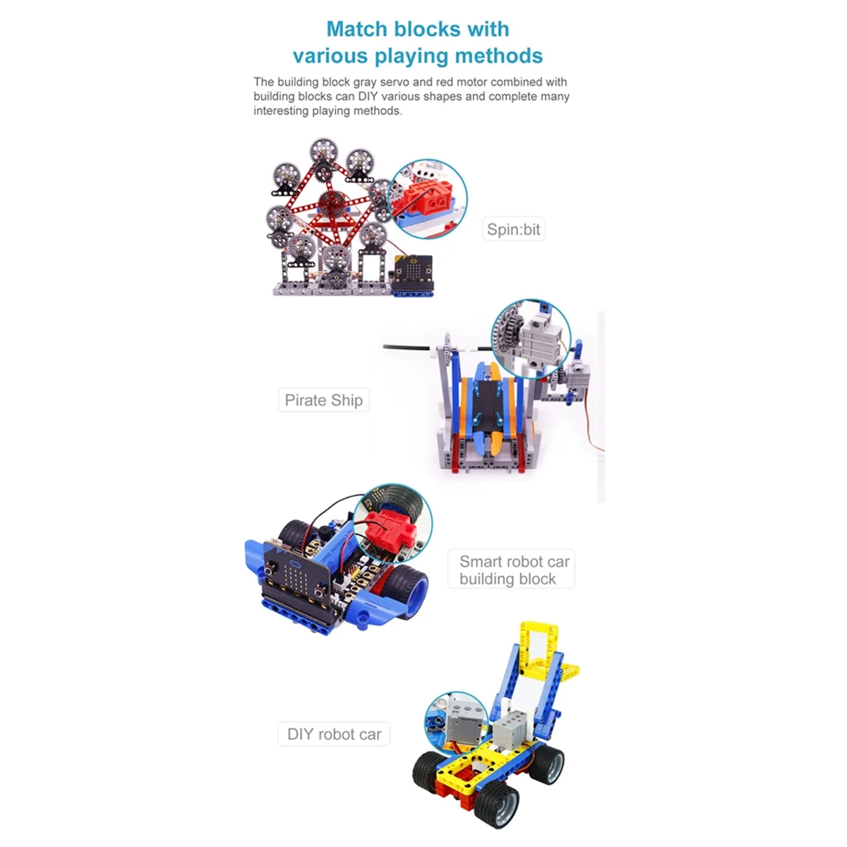Servomotor de bloques de construcción programable A74Z, engranaje de dirección para coche Robot Microbit y Kit electrónico DIY, juguete programable B