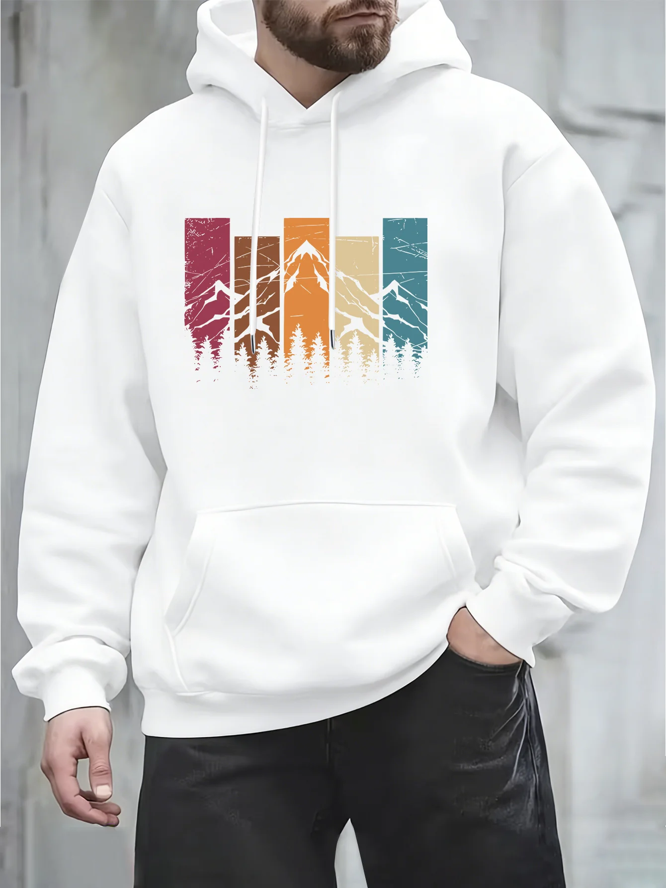 Casual Style Men's Print Hooded Sweatshirt for Everyday Outdoor Commuting Outfits, Soft Skin‑friendly Comfort Fabric