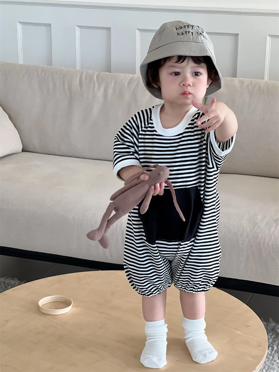 

2025 Summer New Baby Short Sleeve Romper Cotton Newborn Clothes Thin Breathable Infant Boy Girl Casual Striped Jumpsuit 0-24M