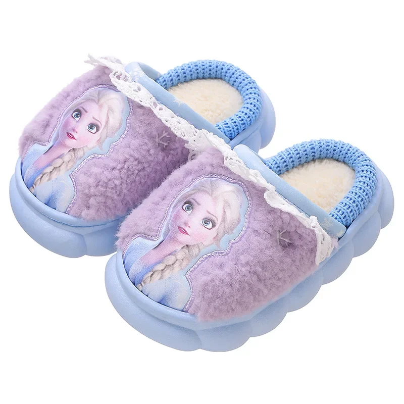 Disney Children’s Baby Warm Cotton Shoes Winter Girls Princess Elsa Cartoon Sheep Non-slip Shoes Kids Soft Sole Indoor Slippers