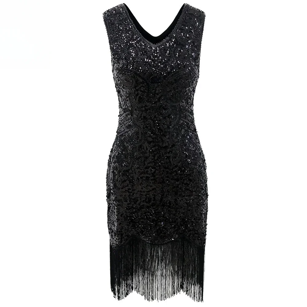 1920s Flapper Roaring Plus Size 20s Great Lady MIni Short Dress Gatsby Fringed Sequin Beaded Lady Mini Tassels Dress