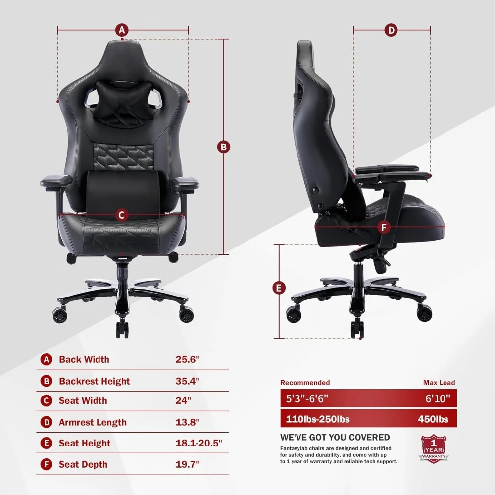 Gaming Chair Gaming Chair 450lbs with 6D Flip-up Armrests, Massage Waist Pillow, Headrest Gaming Chair for Heavy People