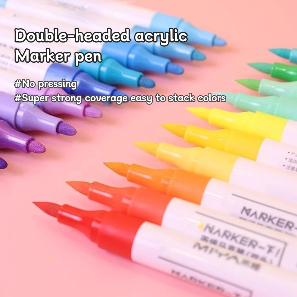 12/24/36/48 Colors MIYA Double-headed Acrylic Marker DIY Hand-painted Washable Student's Art Practice Creation Office Stationery